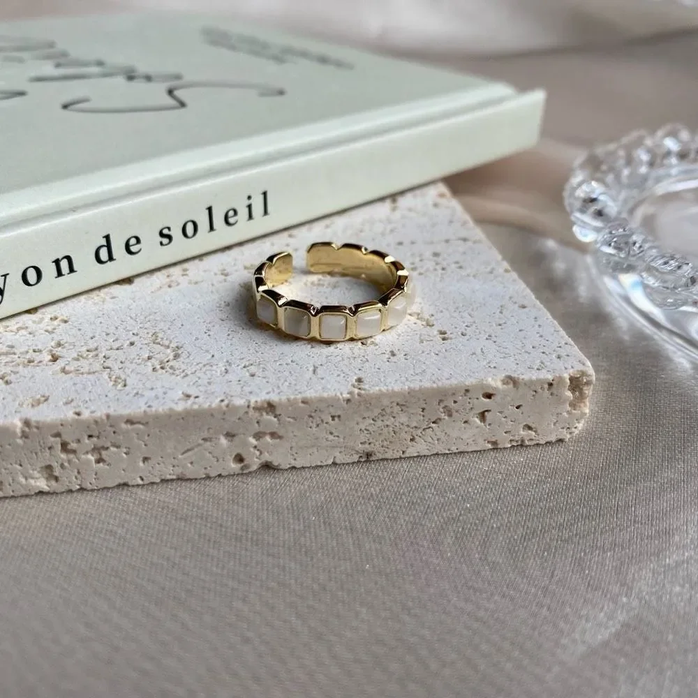 18K Gold Plated White Opal Cat Eye Band Ring